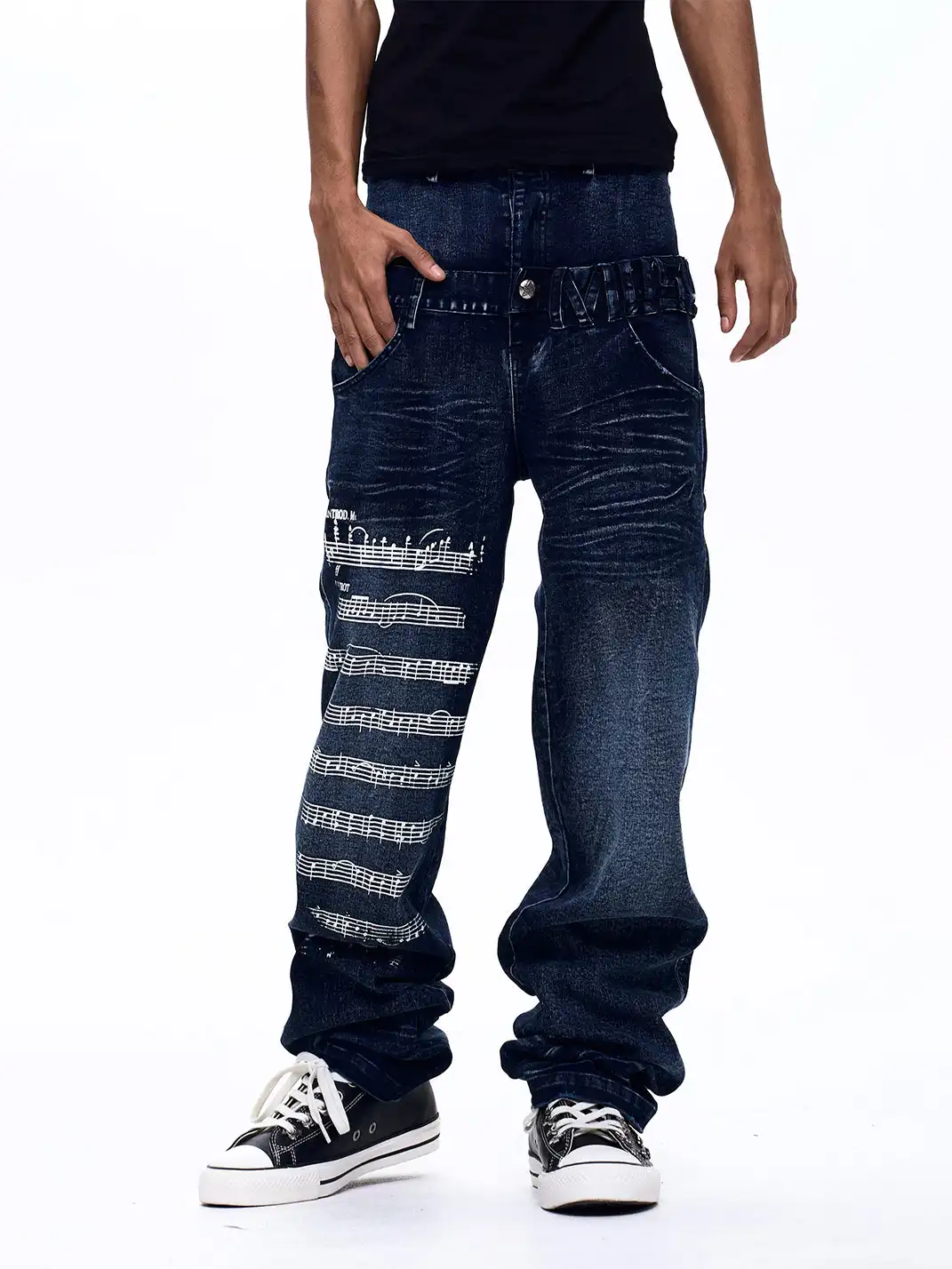 Fourth3ex | Note Double Waist Whisker Jeans