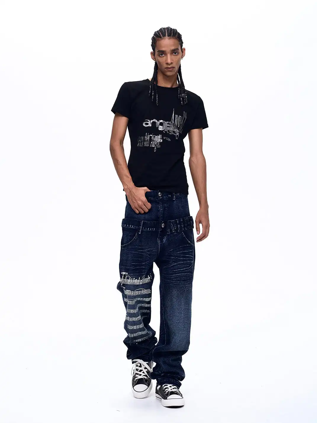Fourth3ex | Note Double Waist Whisker Jeans