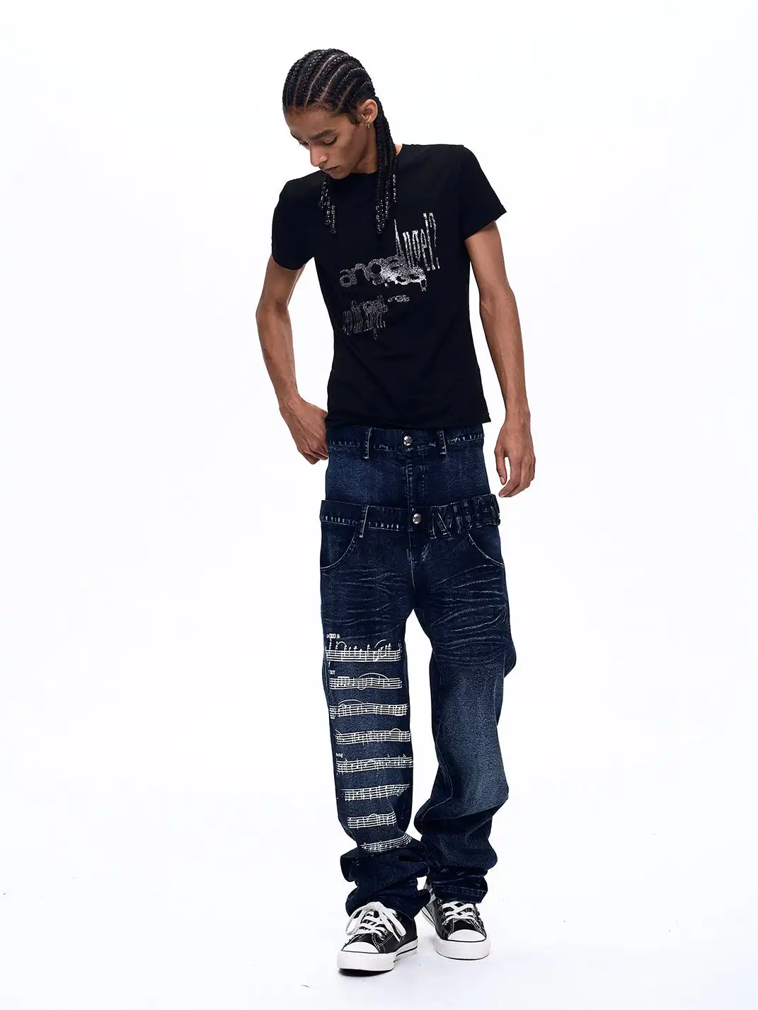 Fourth3ex | Note Double Waist Whisker Jeans