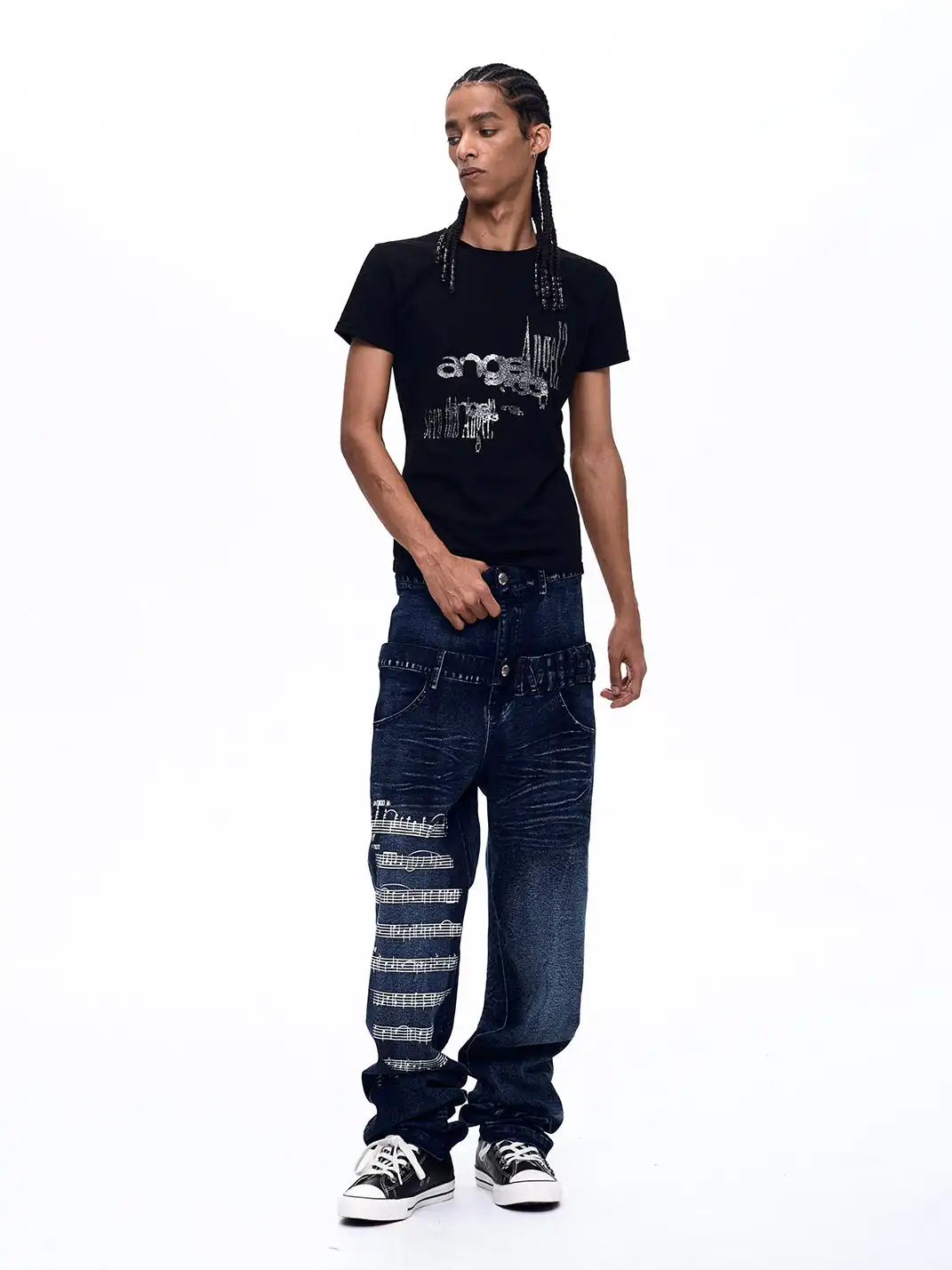 Fourth3ex | Note Double Waist Whisker Jeans