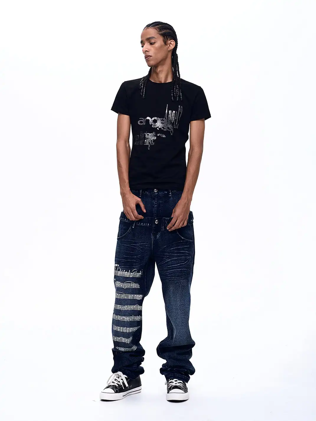 Fourth3ex | Note Double Waist Whisker Jeans