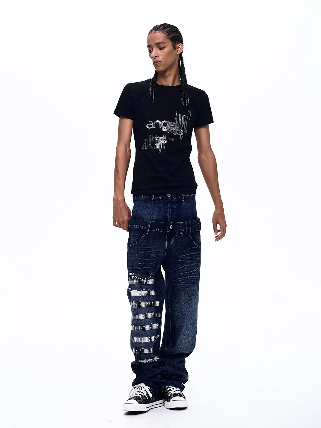 Fourth3ex | Note Double Waist Whisker Jeans