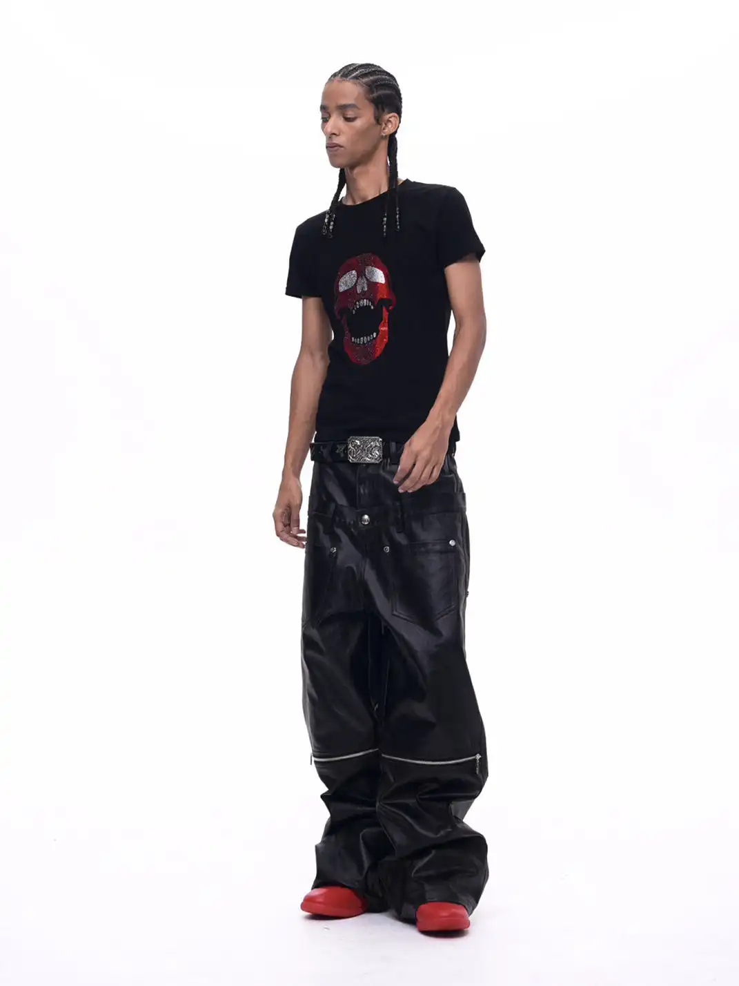 Fourth3ex | Skull Rhinestone Regular Shoulder T-Shirt