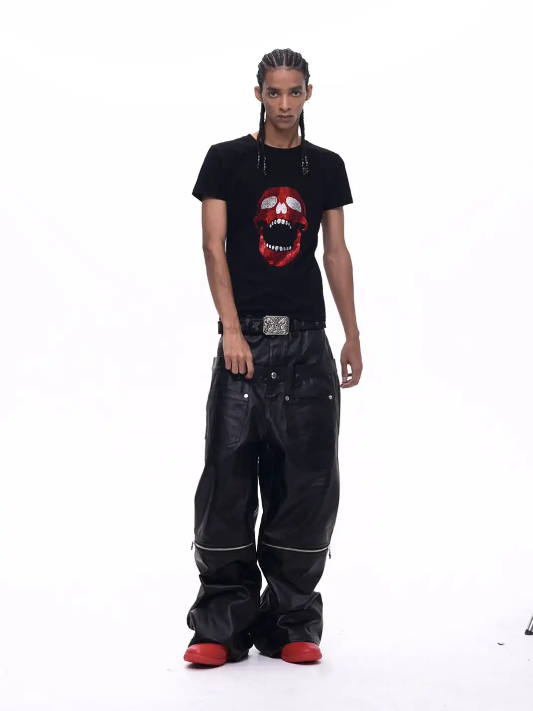 Fourth3ex | Skull Rhinestone Regular Shoulder T-Shirt