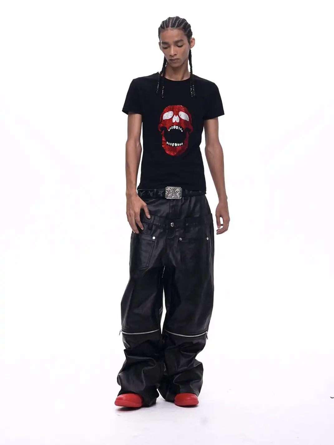 Fourth3ex | Skull Rhinestone Regular Shoulder T-Shirt