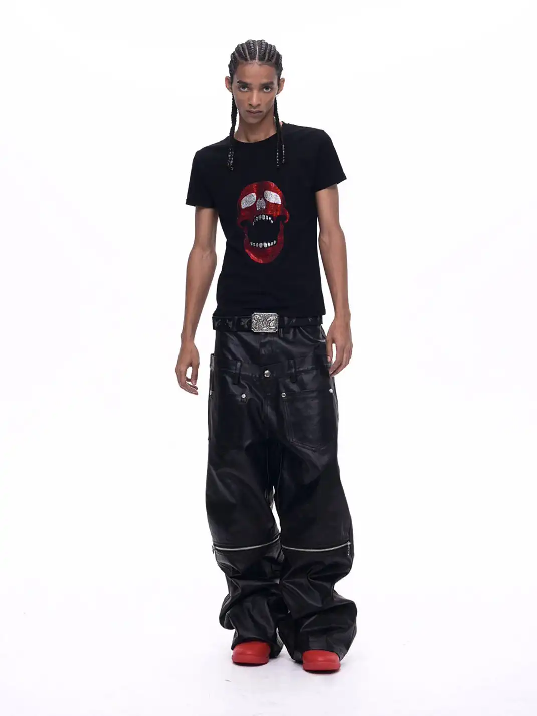 Fourth3ex | Skull Rhinestone Regular Shoulder T-Shirt
