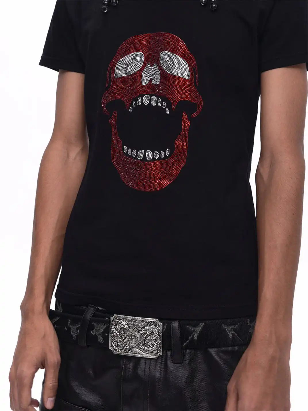 Fourth3ex | Skull Rhinestone Regular Shoulder T-Shirt