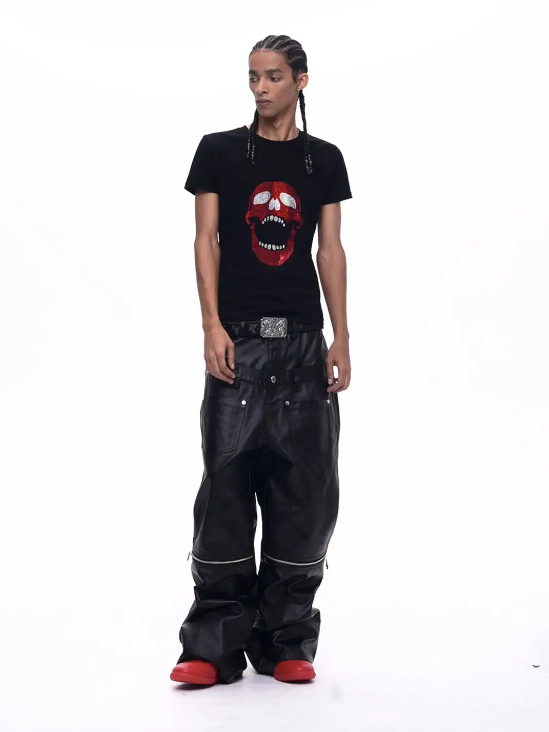 Fourth3ex | Skull Rhinestone Regular Shoulder T-Shirt