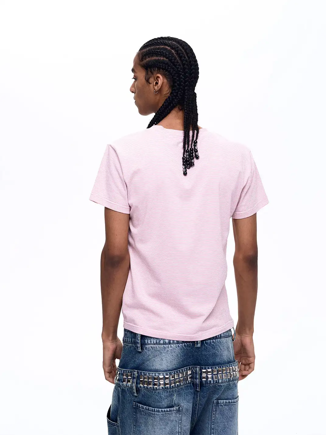 Fourth3ex | Rhinestone Skull Printed Striped T-Shirt