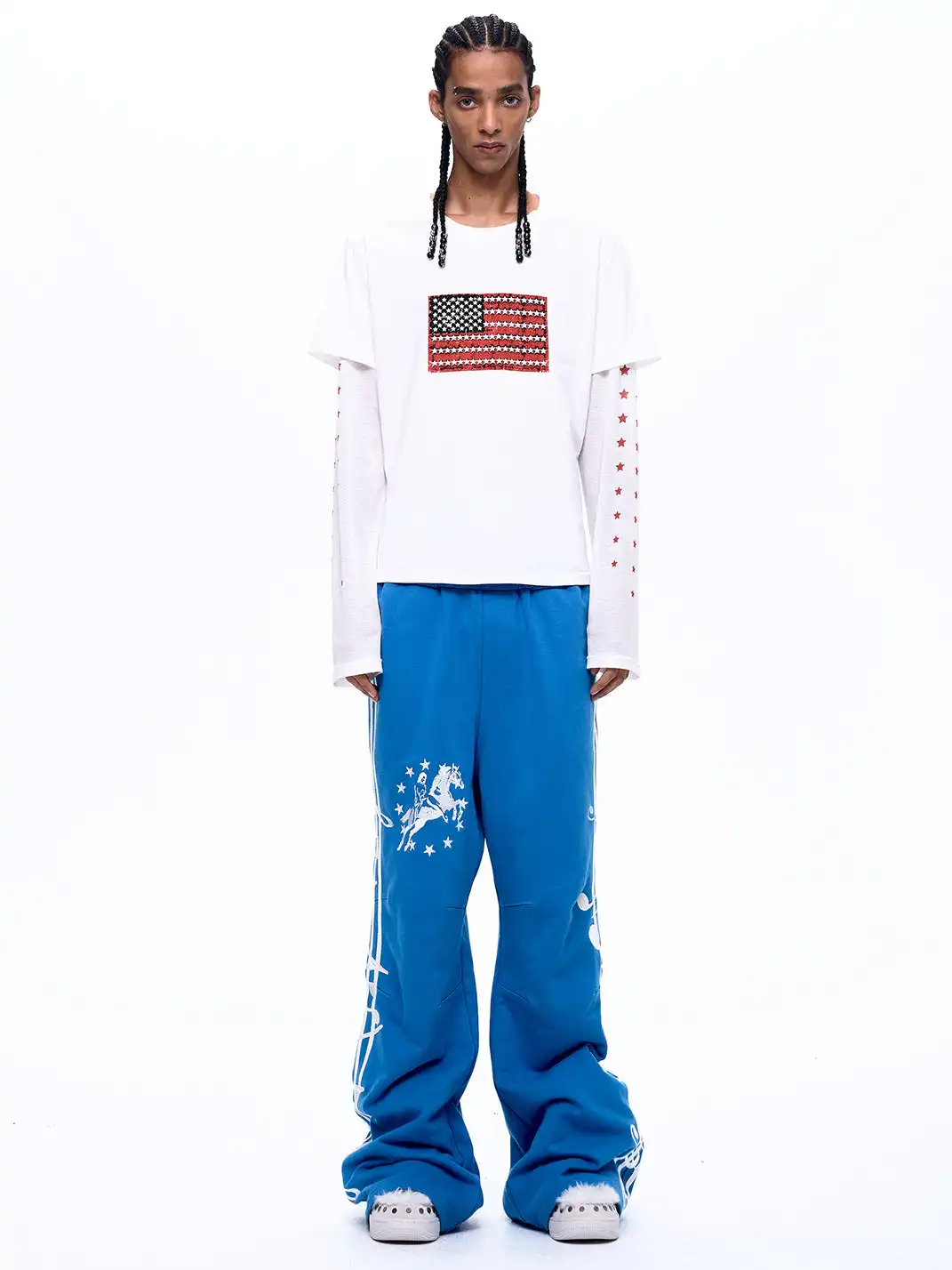 Fourth3ex | Fake Two-Piece Pentagram Printed Long Sleeve T-Shirt