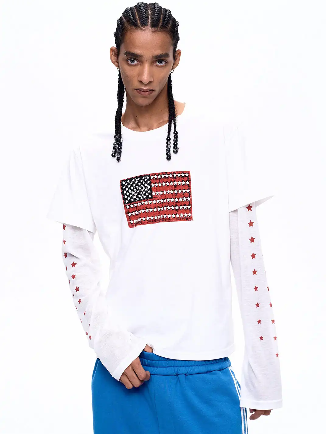 Fourth3ex | Fake Two-Piece Pentagram Printed Long Sleeve T-Shirt