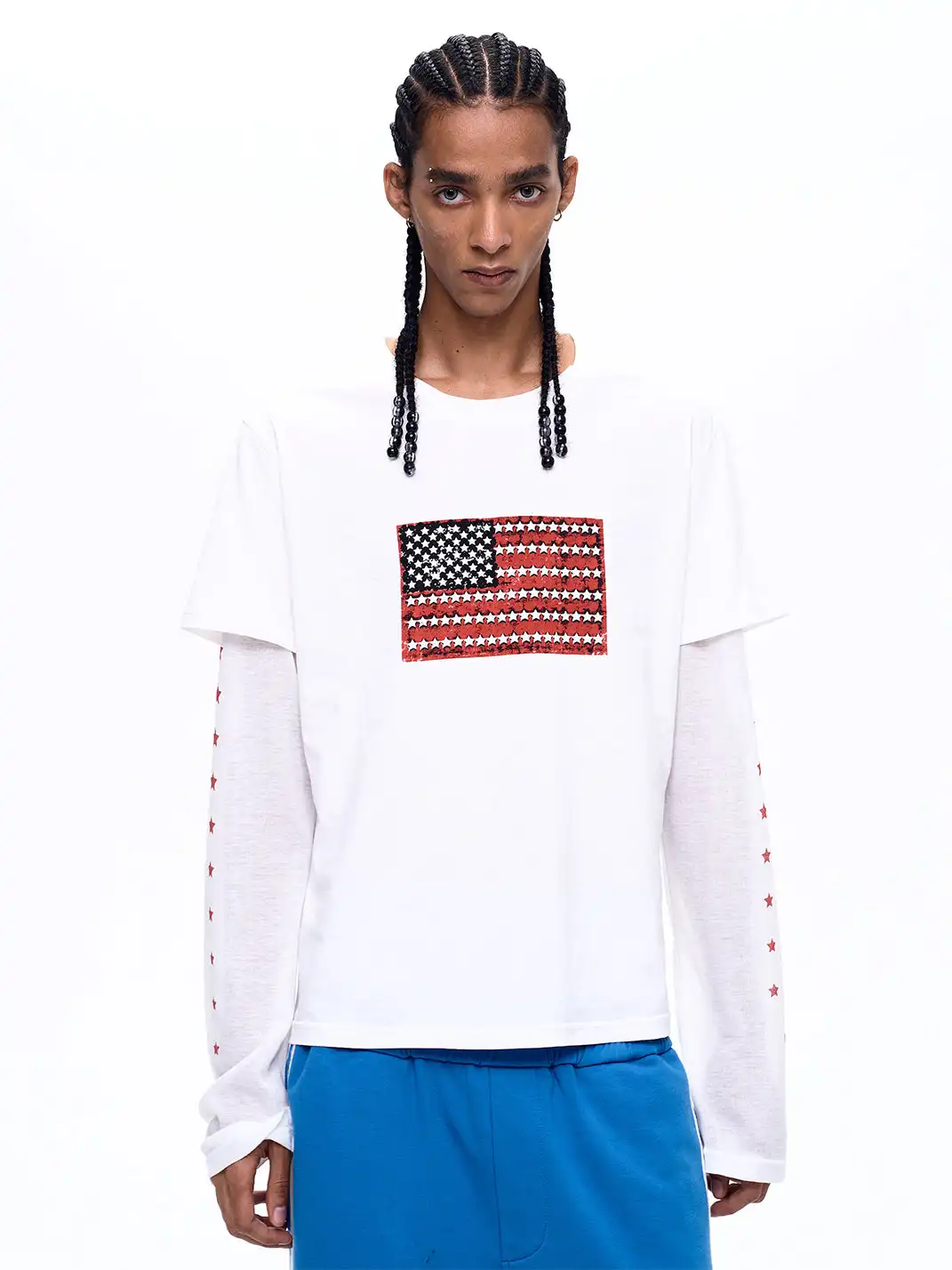 Fourth3ex | Fake Two-Piece Pentagram Printed Long Sleeve T-Shirt