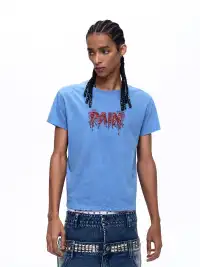 Fourth3ex | Tube Bead & Embroidery Letter Print T-Shirt