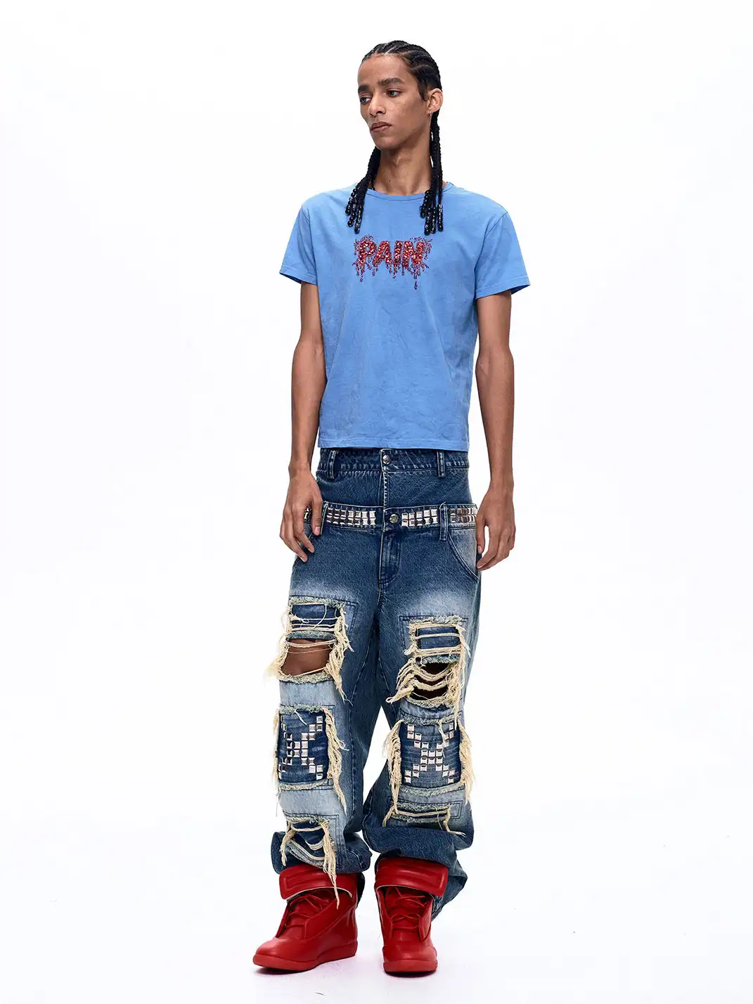 Fourth3ex | Tube Bead & Embroidery Letter Print T-Shirt