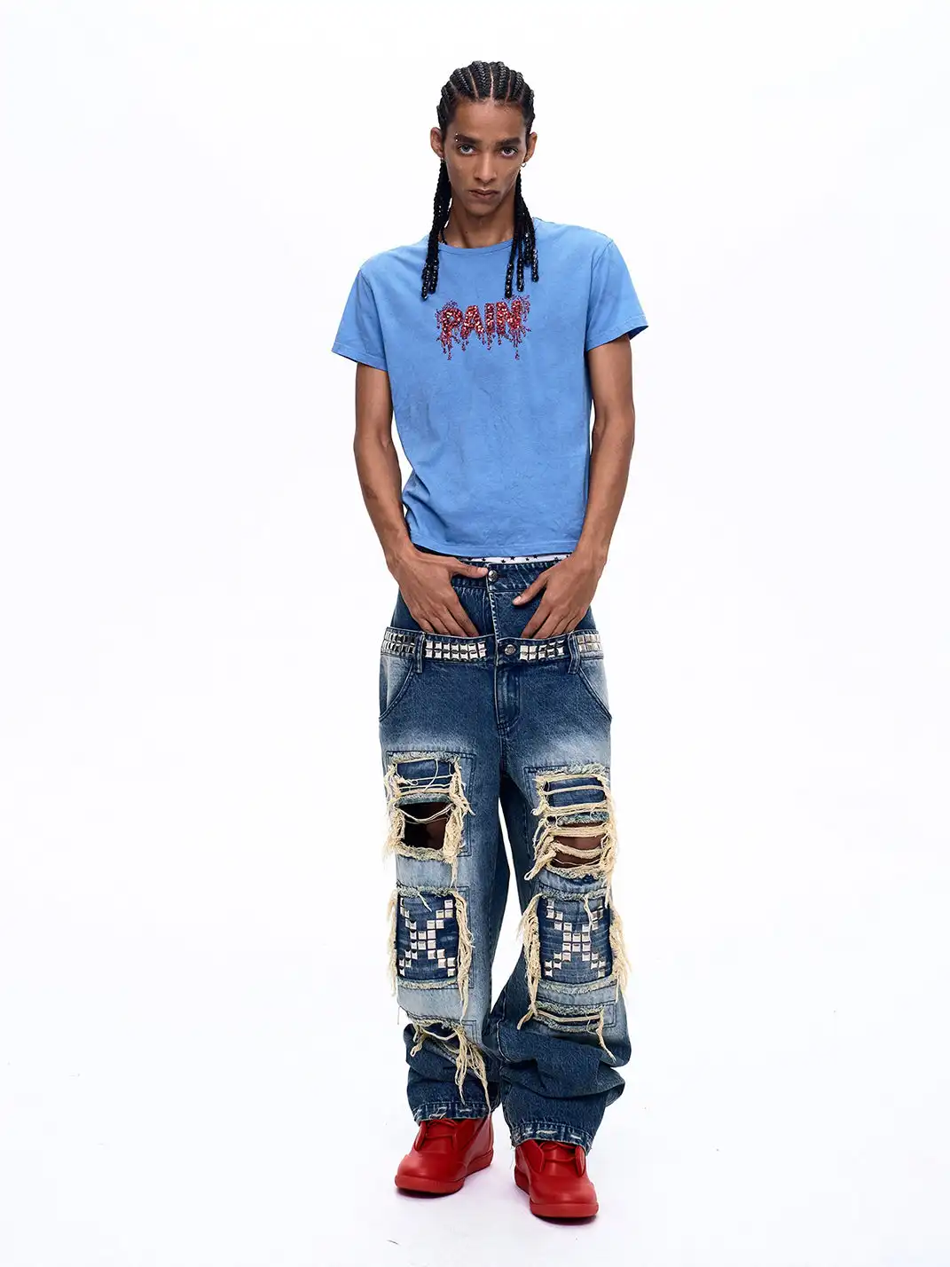 Fourth3ex | Tube Bead & Embroidery Letter Print T-Shirt