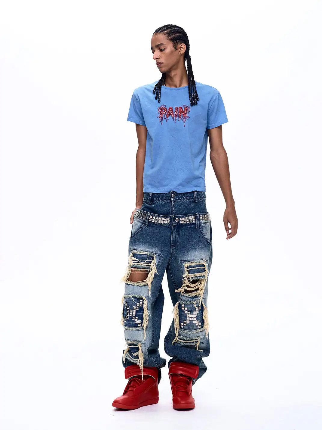 Fourth3ex | Tube Bead & Embroidery Letter Print T-Shirt