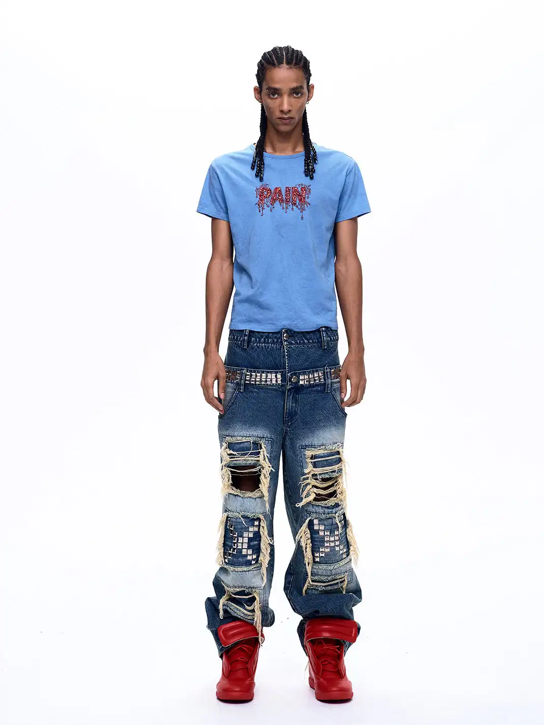 Fourth3ex | Tube Bead & Embroidery Letter Print T-Shirt