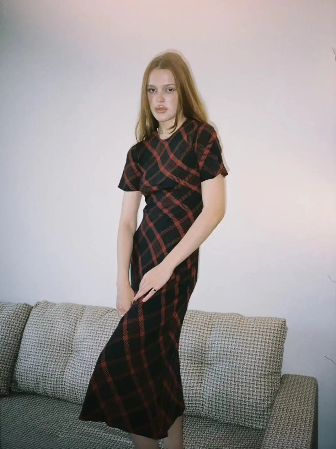 Risque Rose | Vintage Plaid Silk Dress