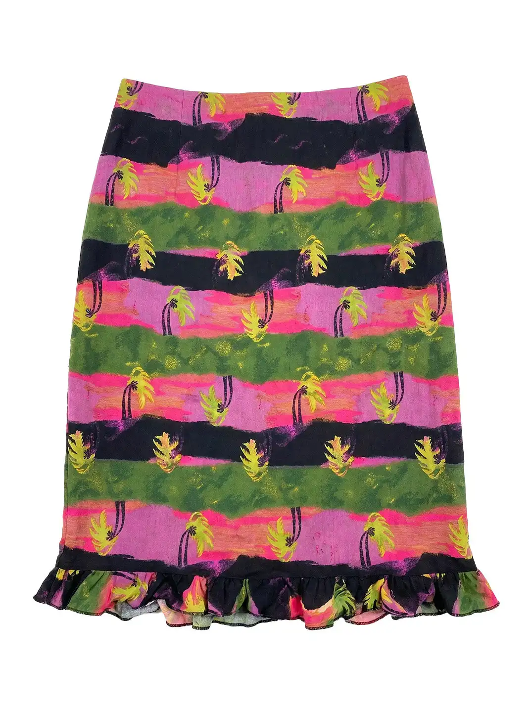 Risque Rose | Wide Stripe Silk Midi Skirt