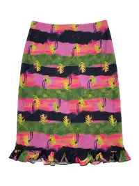 Risque Rose | Wide Stripe Silk Midi Skirt