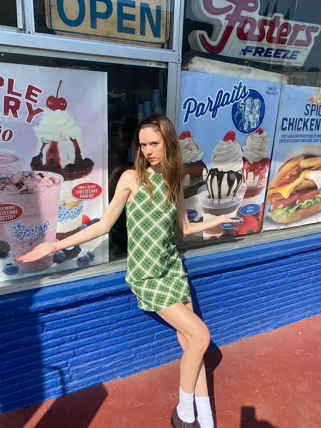 Risque Rose | Green Plaid Silk Sleeveless Dress