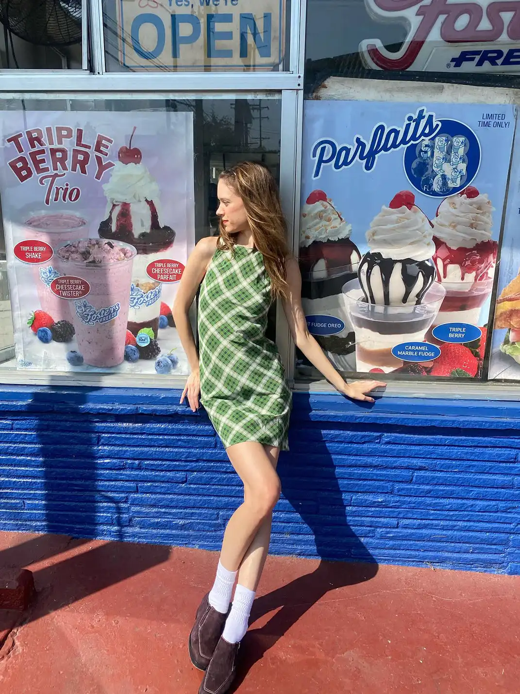 Risque Rose | Green Plaid Silk Sleeveless Dress