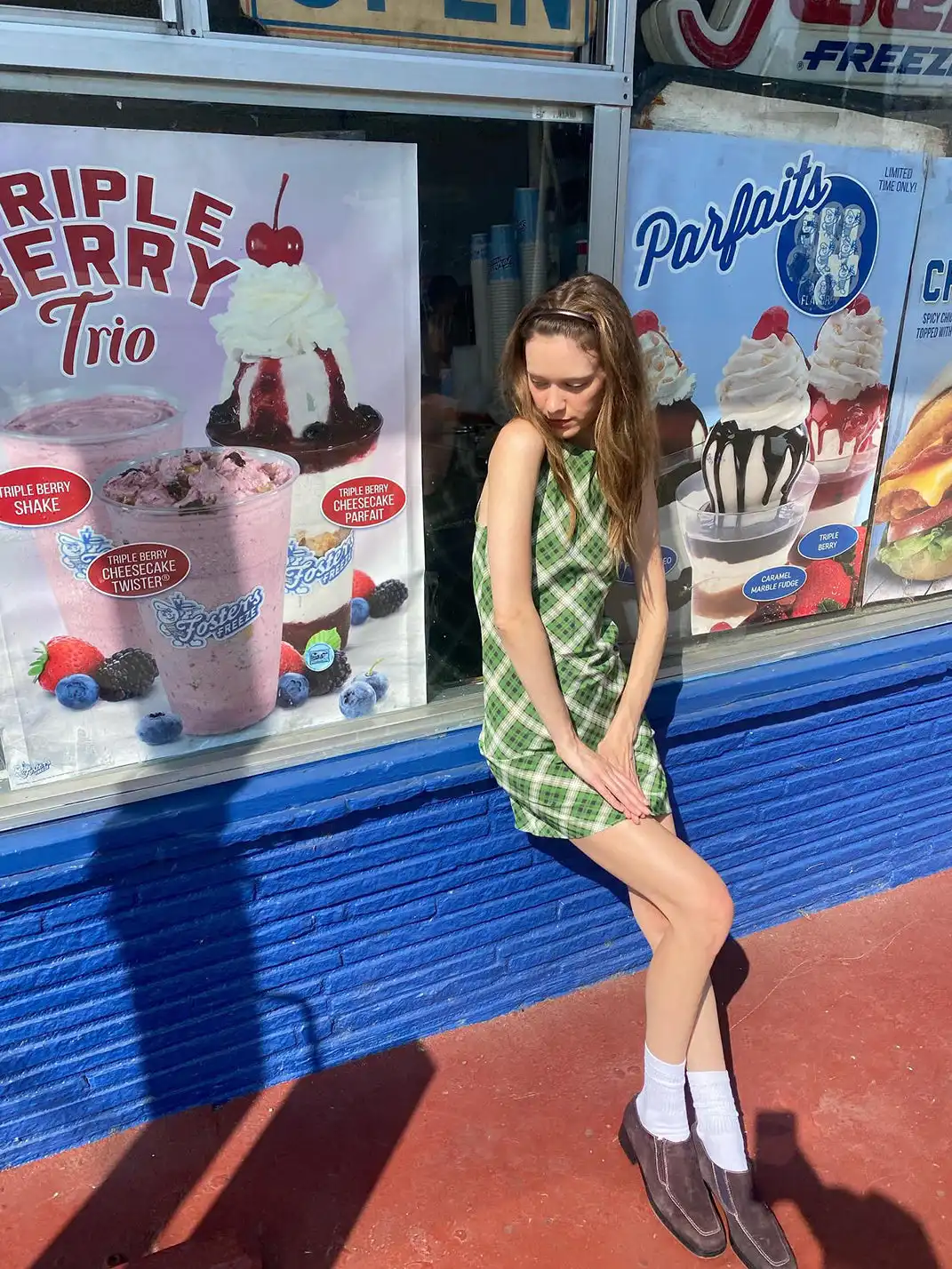 Risque Rose | Green Plaid Silk Sleeveless Dress