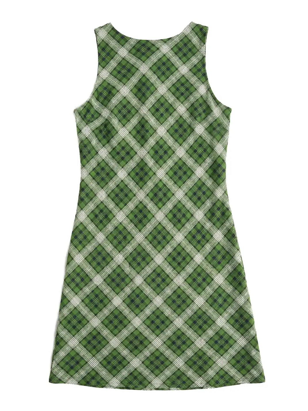 Risque Rose | Green Plaid Silk Sleeveless Dress