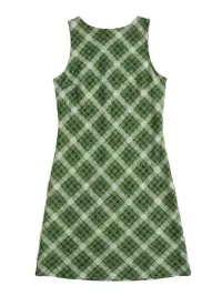 Risque Rose | Green Plaid Silk Sleeveless Dress