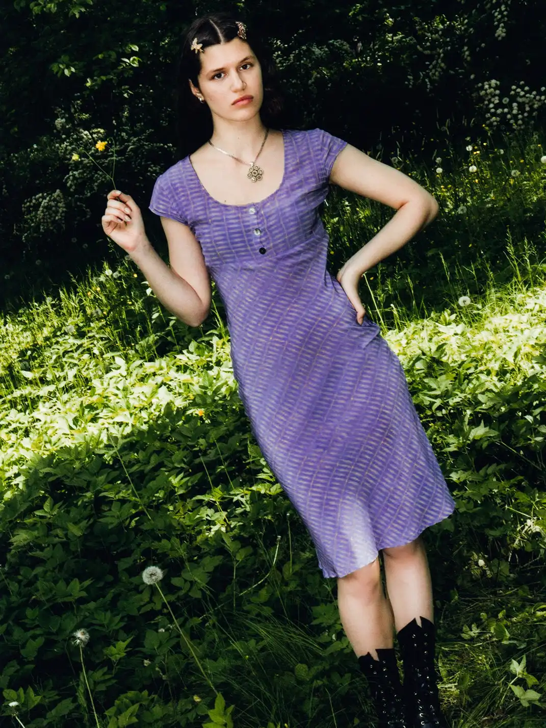 Risque Rose | Blue Floral Silk Crepe De Chine Dress