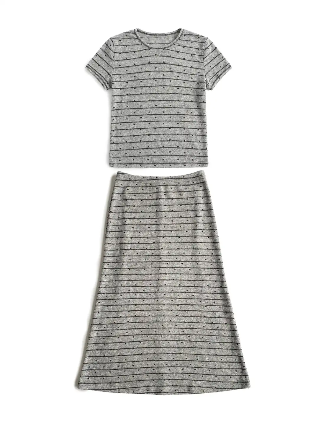 Risque Rose | Mini Heart Print Short Sleeve & Skirt Set
