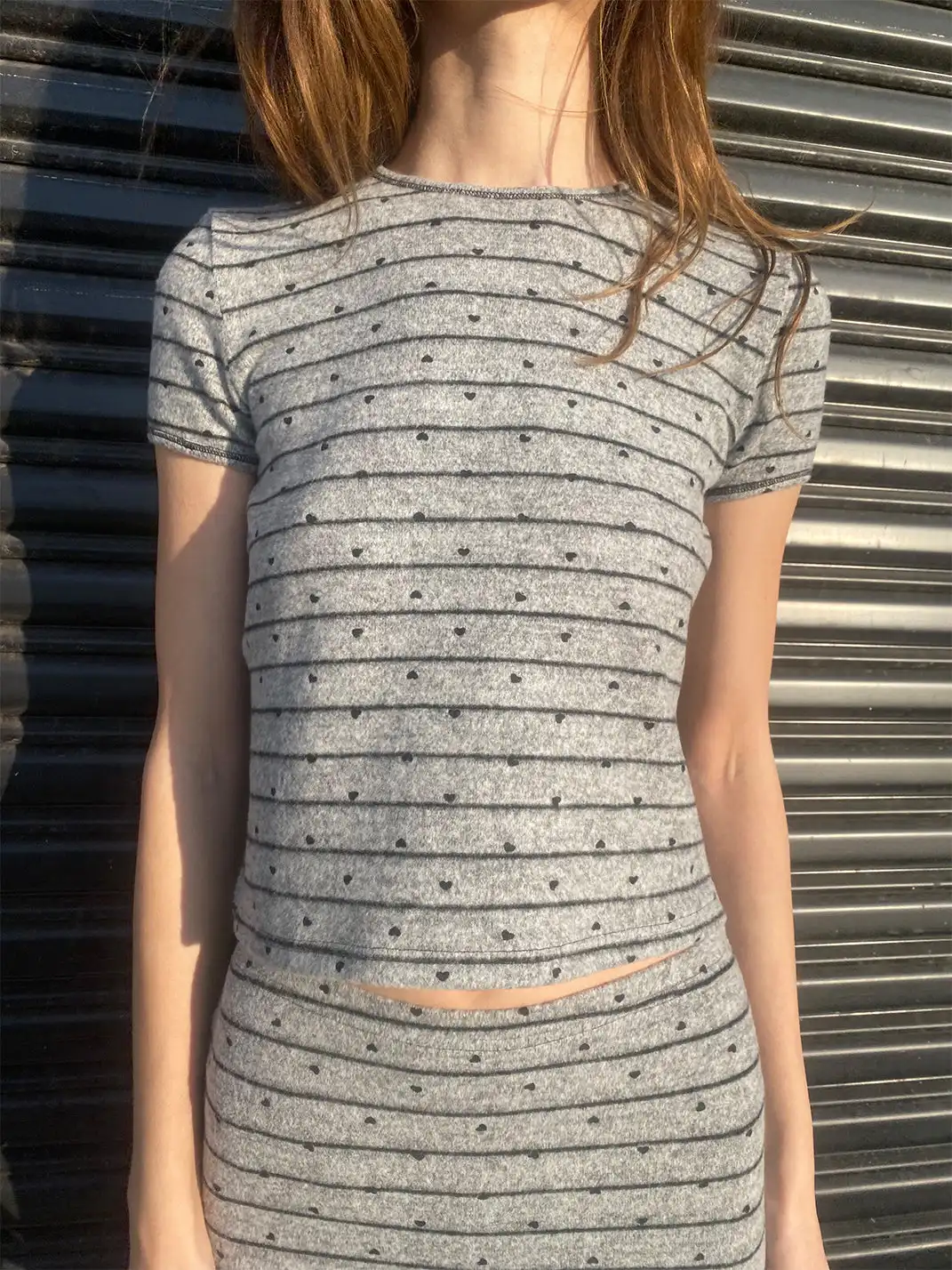 Risque Rose | Mini Heart Print Short Sleeve & Skirt Set