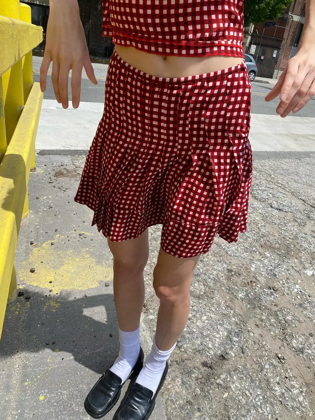 Risque Rose | Plaid Top Shorts Pleated Skirt Set