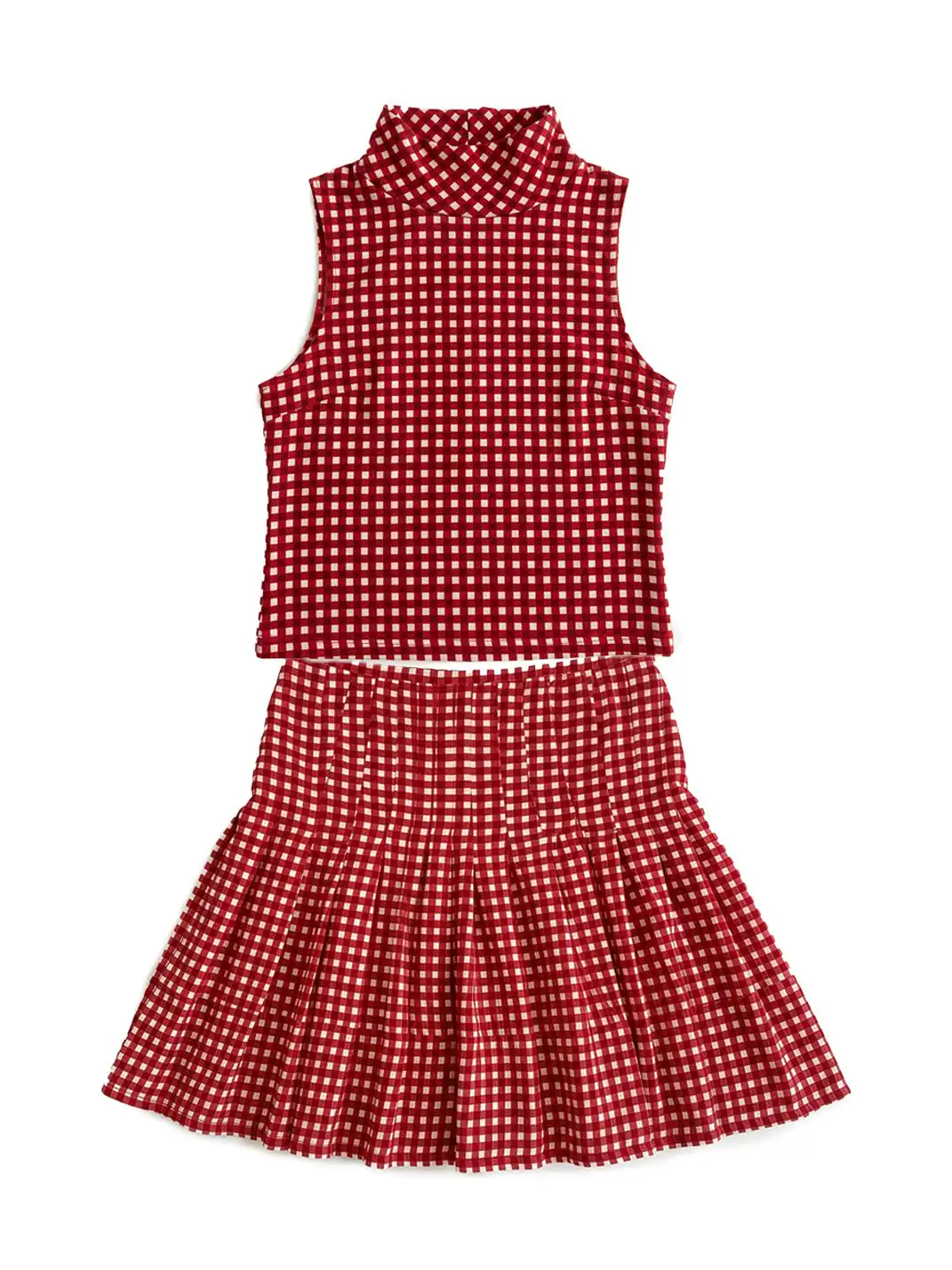 Risque Rose | Plaid Top Shorts Pleated Skirt Set