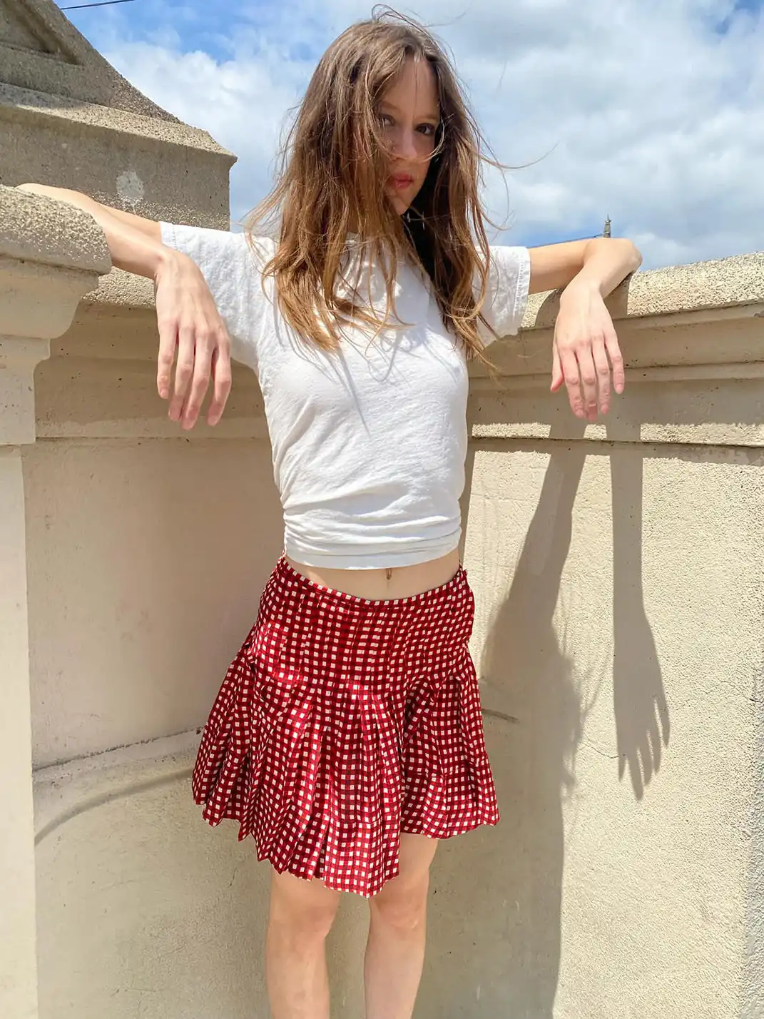 Risque Rose | Plaid Top Shorts Pleated Skirt Set