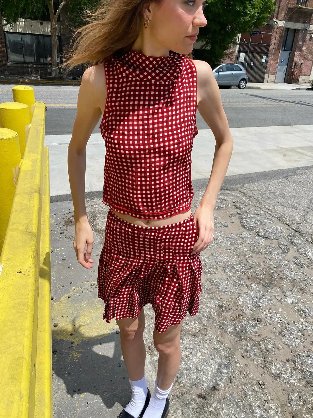 Risque Rose | Plaid Top Shorts Pleated Skirt Set