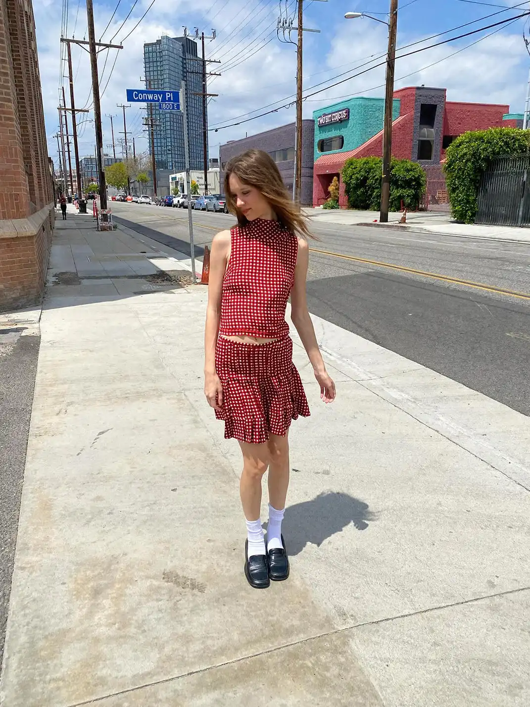 Risque Rose | Plaid Top Shorts Pleated Skirt Set