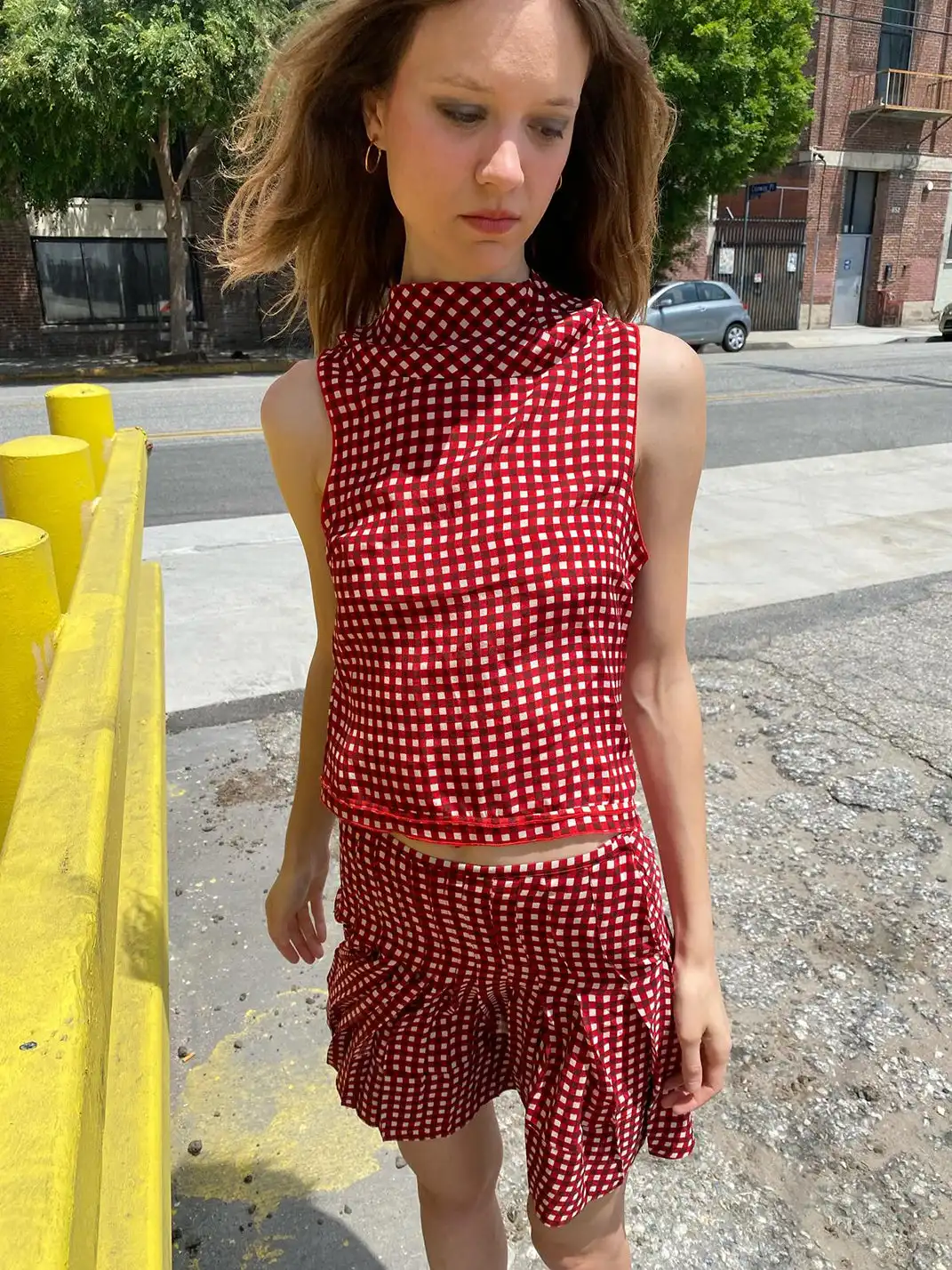 Risque Rose | Plaid Top Shorts Pleated Skirt Set