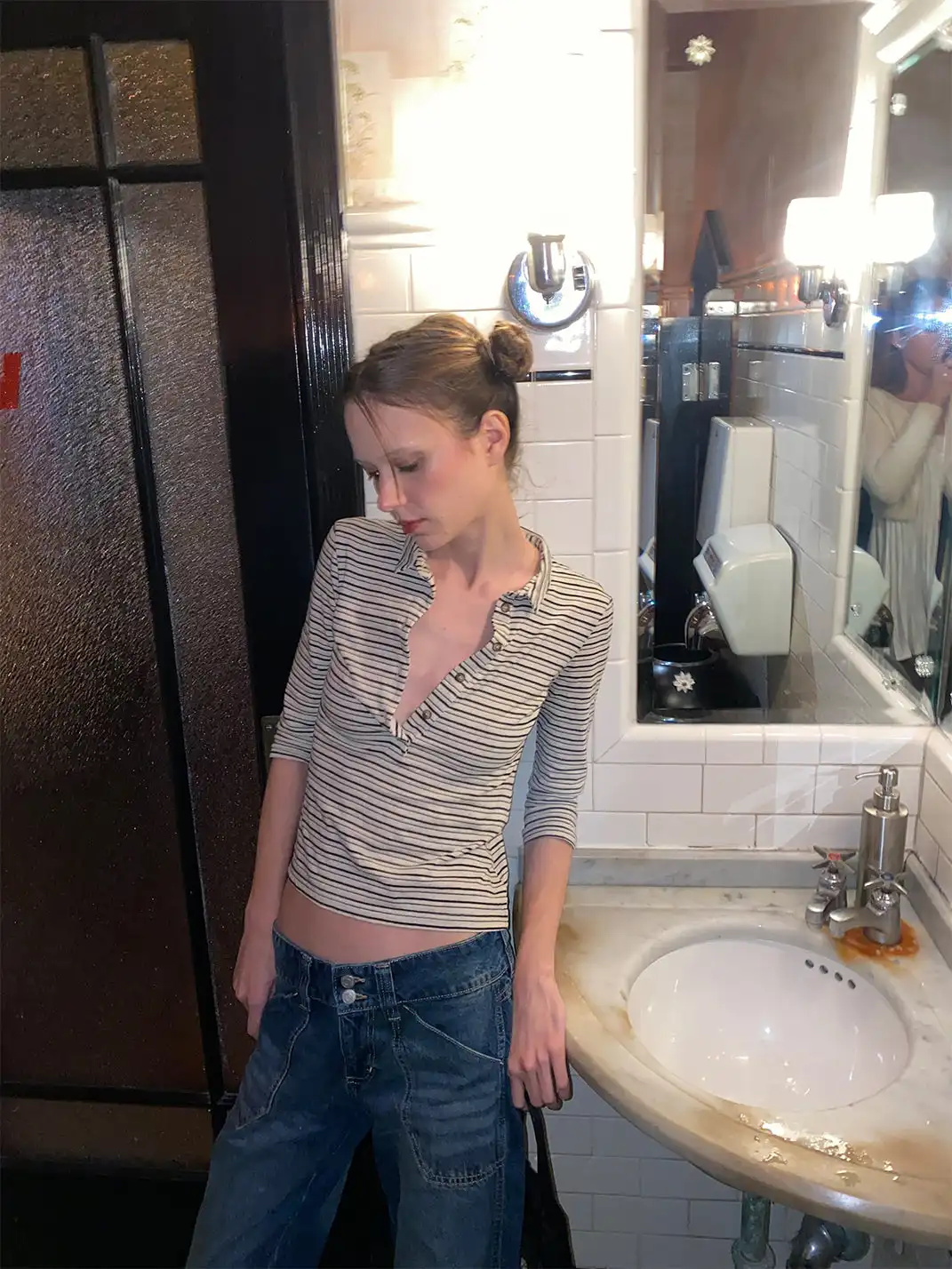 Risque Rose | Cotton And Linen Striped T-Shirt + Denim Skirt