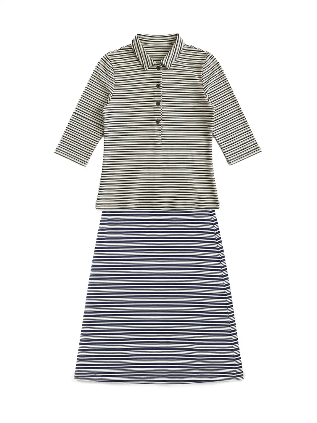 Risque Rose | Cotton And Linen Striped T-Shirt + Denim Skirt