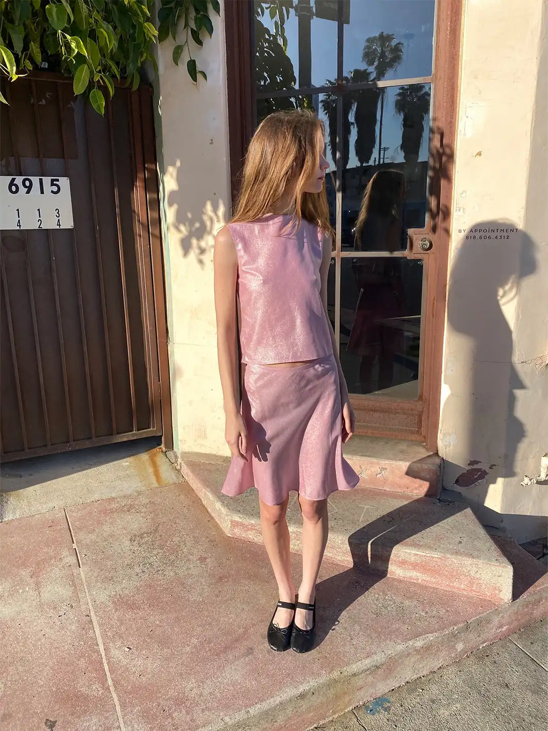 Risque Rose | Pearl Pink Silver Hot Stamping Silk Tank Top & Skirt Set