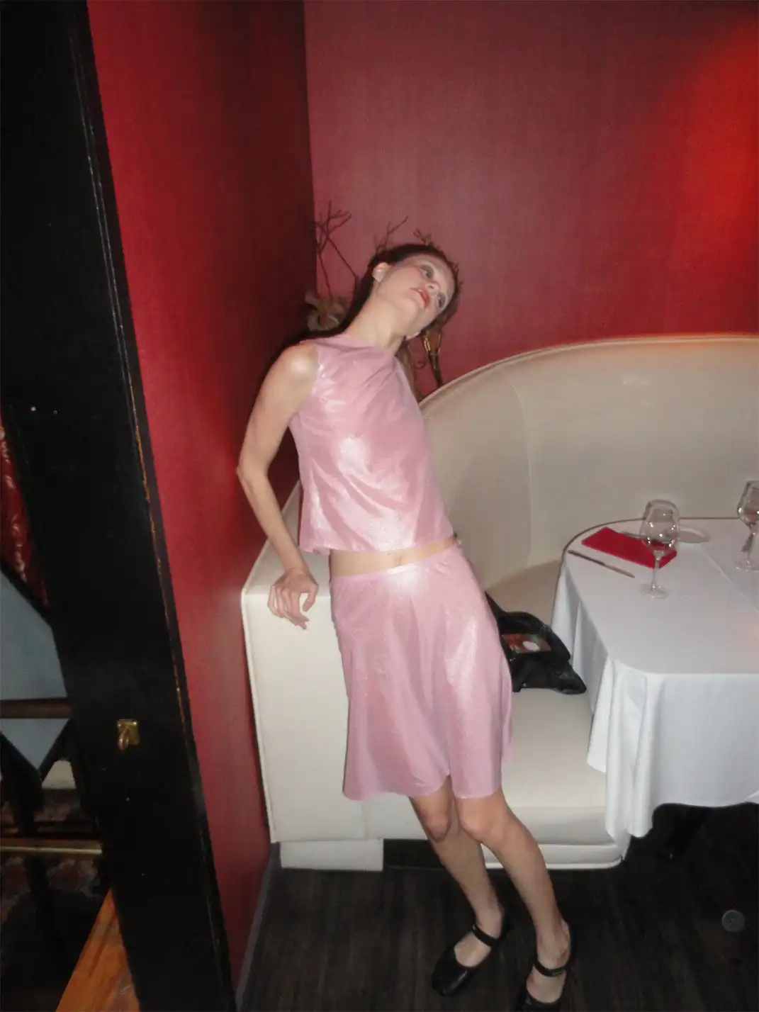 Risque Rose | Pearl Pink Silver Hot Stamping Silk Tank Top & Skirt Set