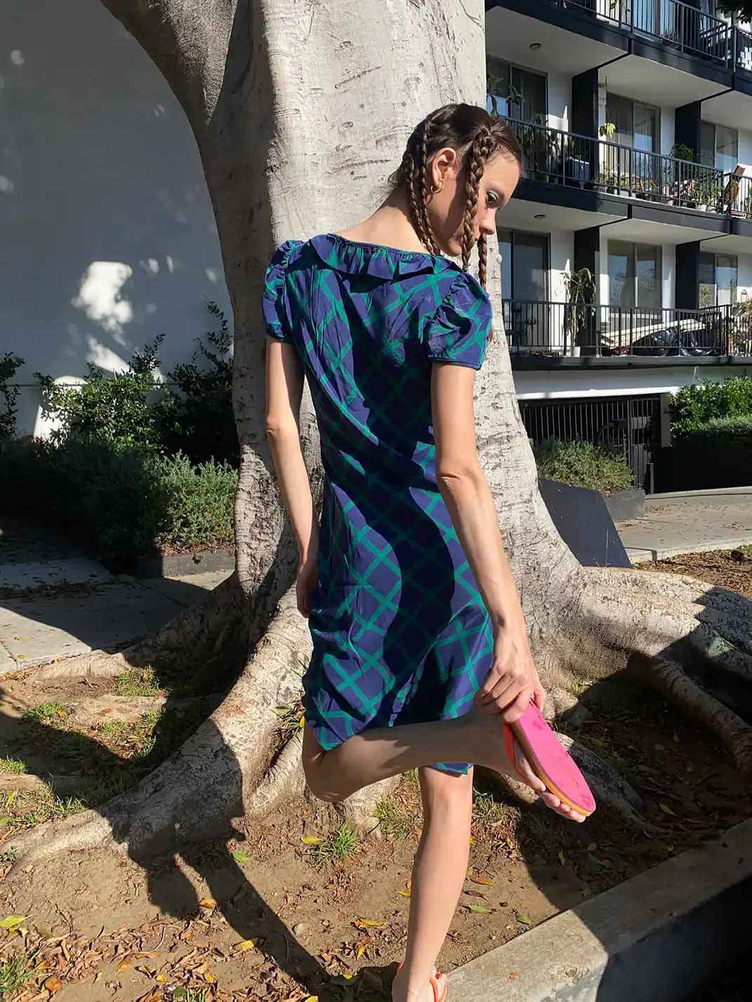 Risque Rose | Teal Plaid Ruffled Dress
