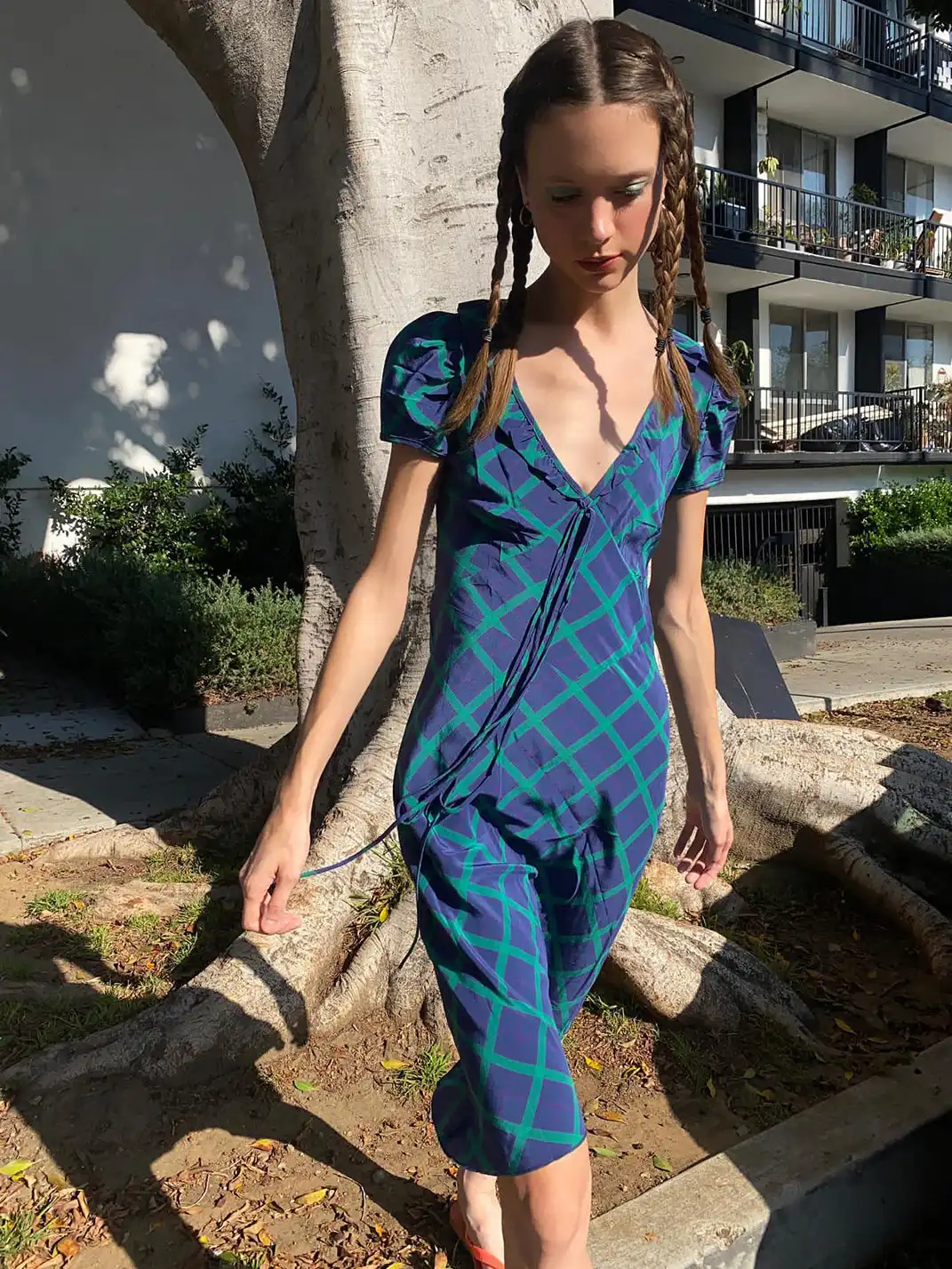 Risque Rose | Teal Plaid Ruffled Dress