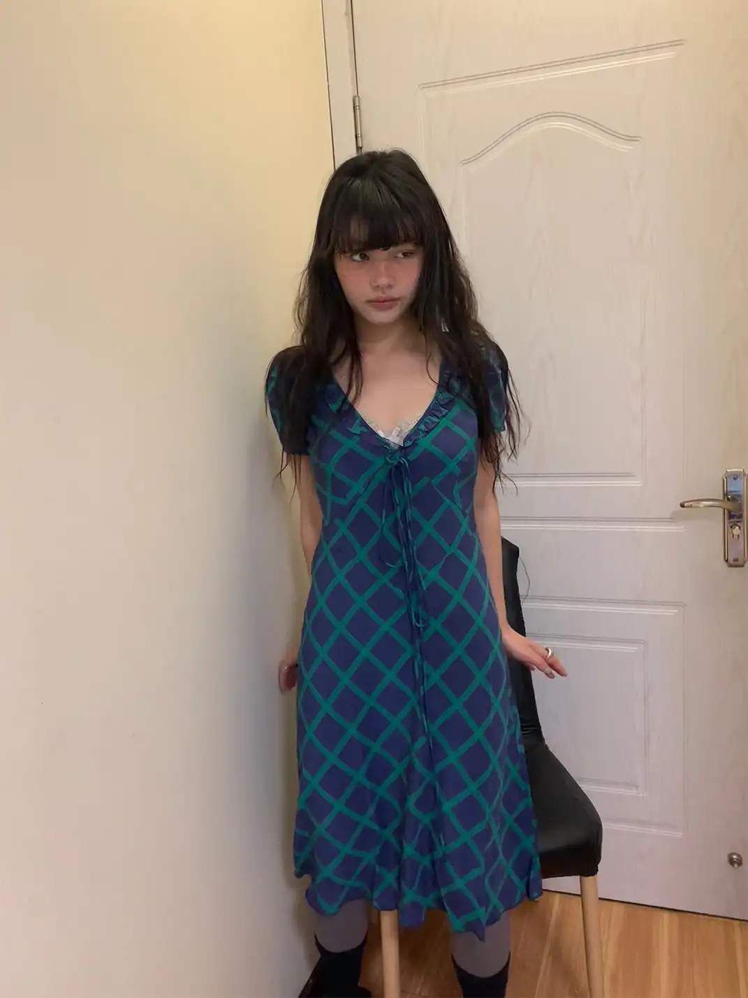 Risque Rose | Teal Plaid Ruffled Dress