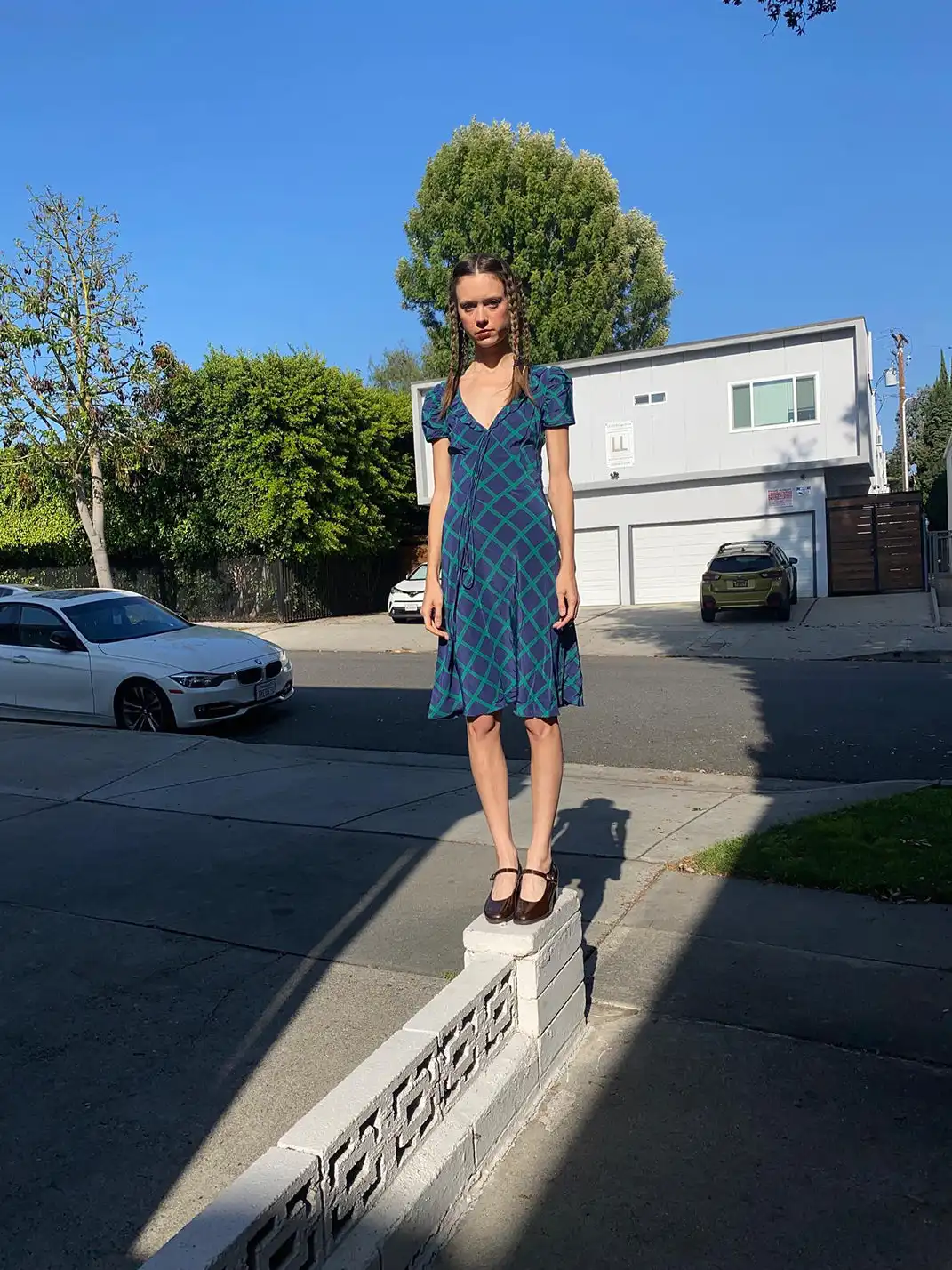 Risque Rose | Teal Plaid Ruffled Dress