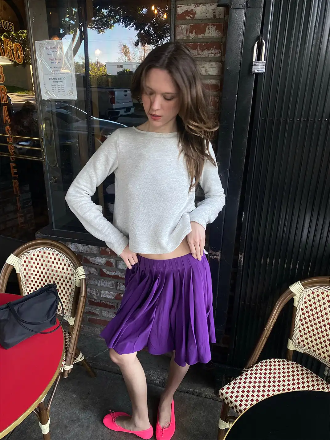 Risque Rose | Grey Tie Hoodie + Purple Silk Skirt