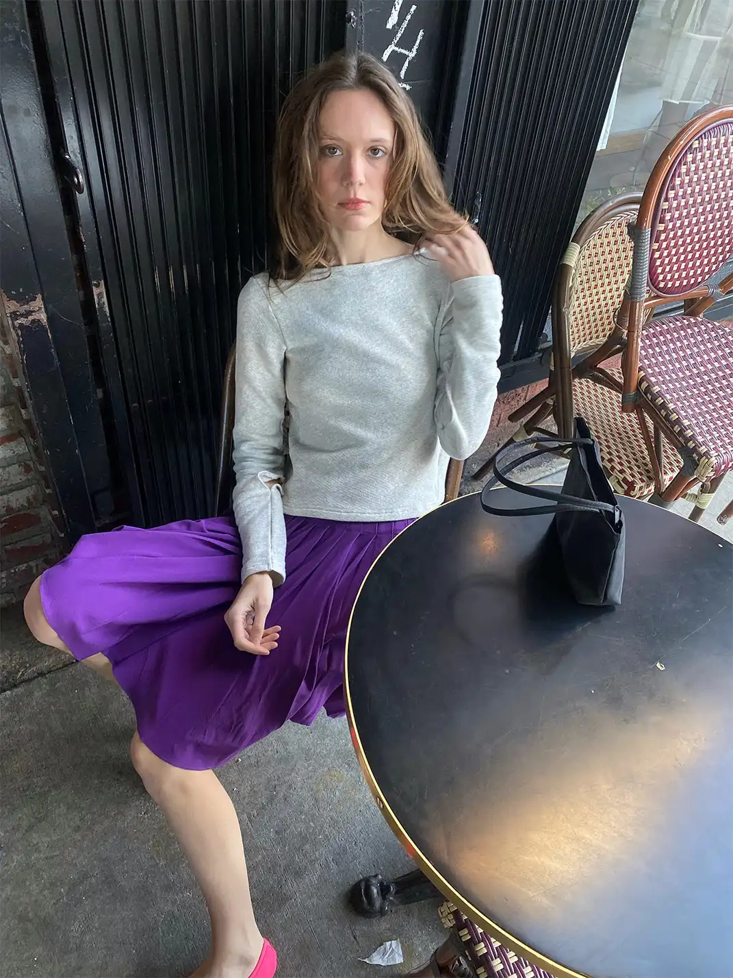 Risque Rose | Grey Tie Hoodie + Purple Silk Skirt