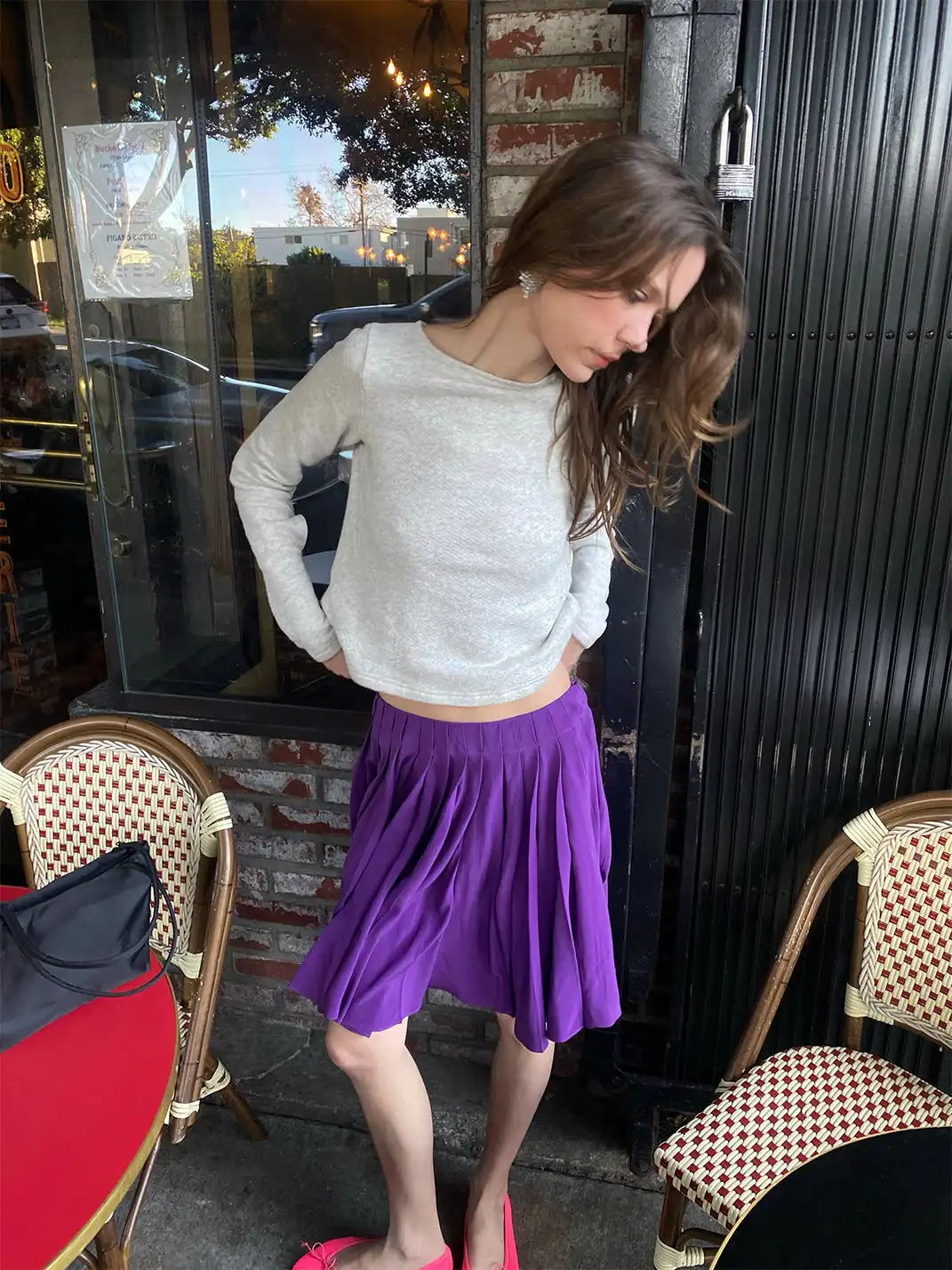 Risque Rose | Grey Tie Hoodie + Purple Silk Skirt
