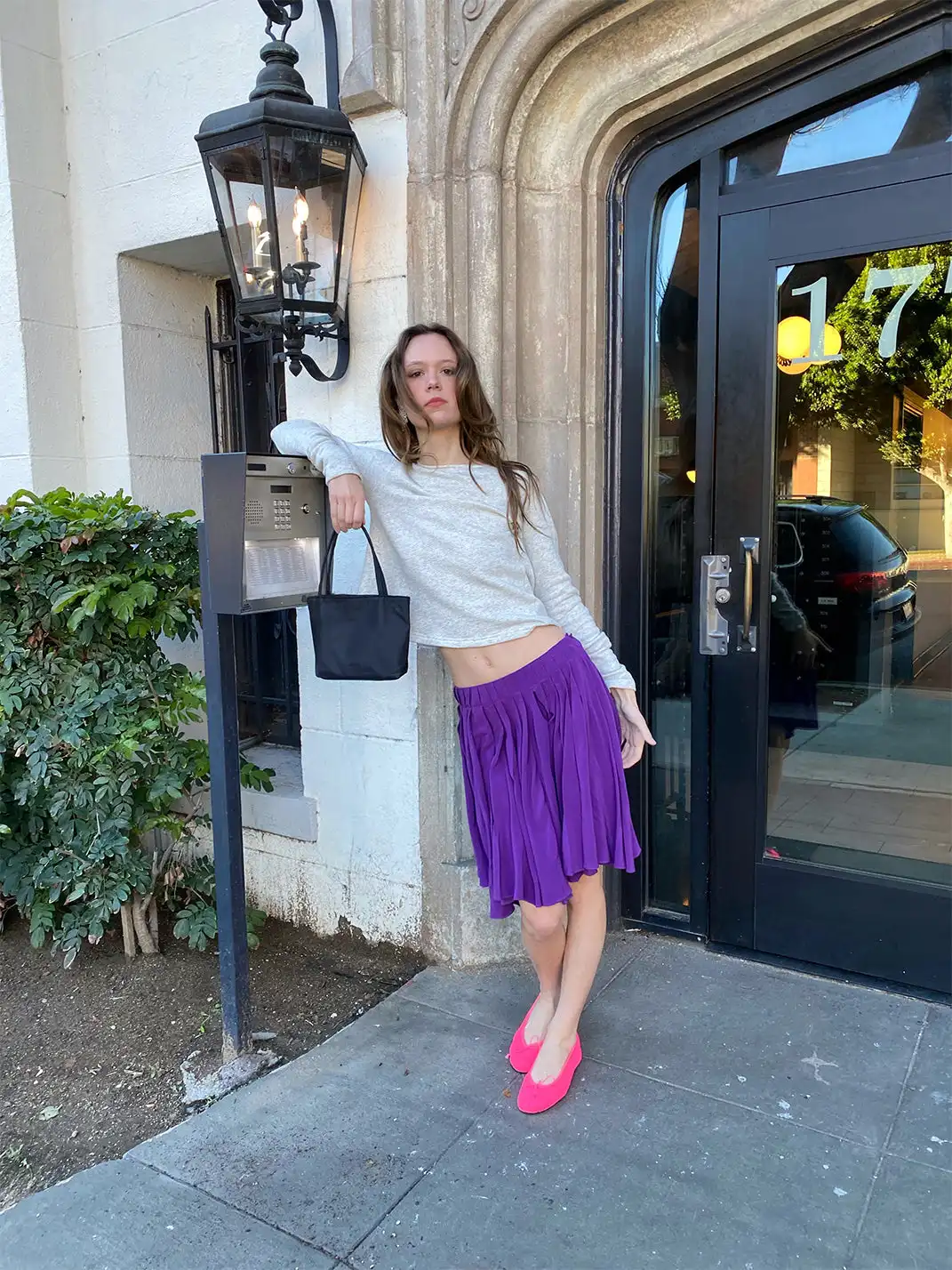 Risque Rose | Grey Tie Hoodie + Purple Silk Skirt